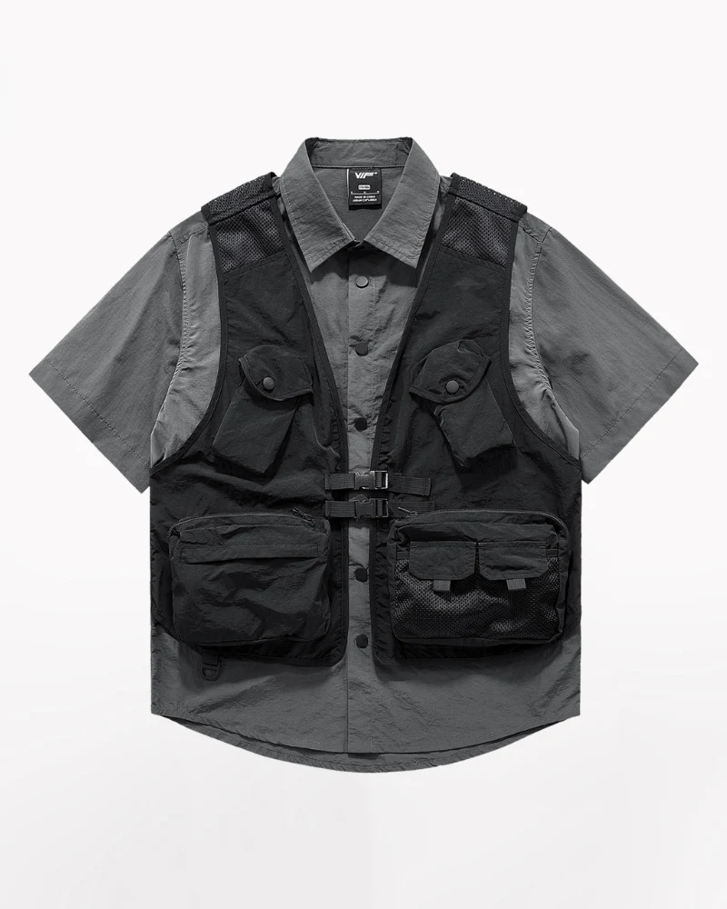 Functional Fake Two-Piece Short Sleeve Shirt