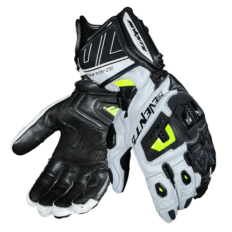 SEVENTY DEGREES SD-R24 PISTA GUANTES DE MOTO HOMBRE BLANCO NEGRO AMARILLO BRILLANTE