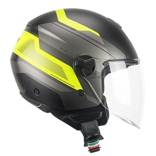 CGM 167K FLO CITY Cara Abierta Jet Casco Negro Amarillo Fluo Mate Largo
