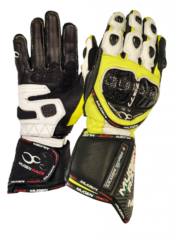 MUGENRACE BORNEW Moto Deportivos Cuero Guantes Blanca Neón