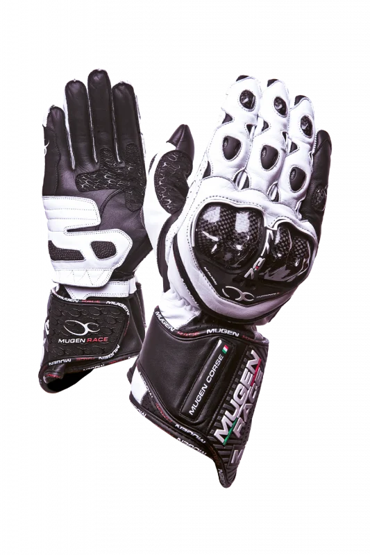 MUGENRACE BORNEW Moto Deportivos Cuero Guantes Blanco Negro