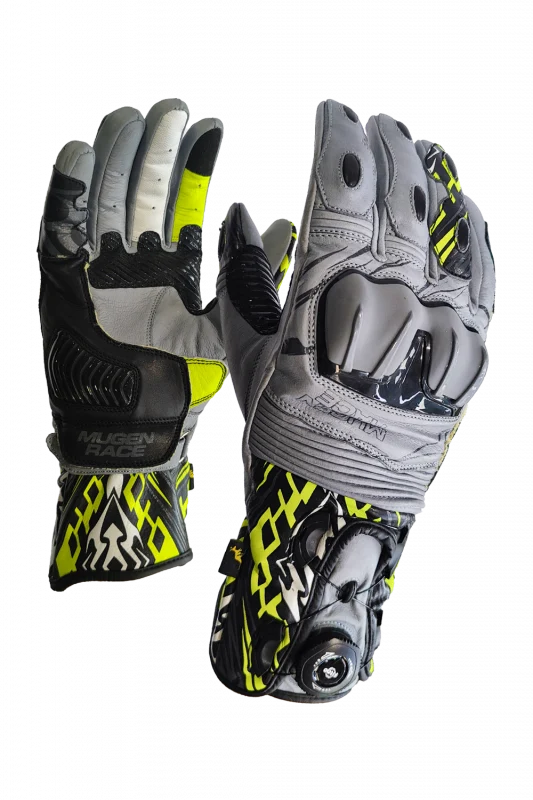 MUGENRACE KANGAROO MNR-2480 Deportivos Moto Guantes Gris Amarillo Fluo