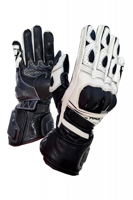 MUGENRACE LINEA SPORT Moto Cuero Guantes Blanco Negro