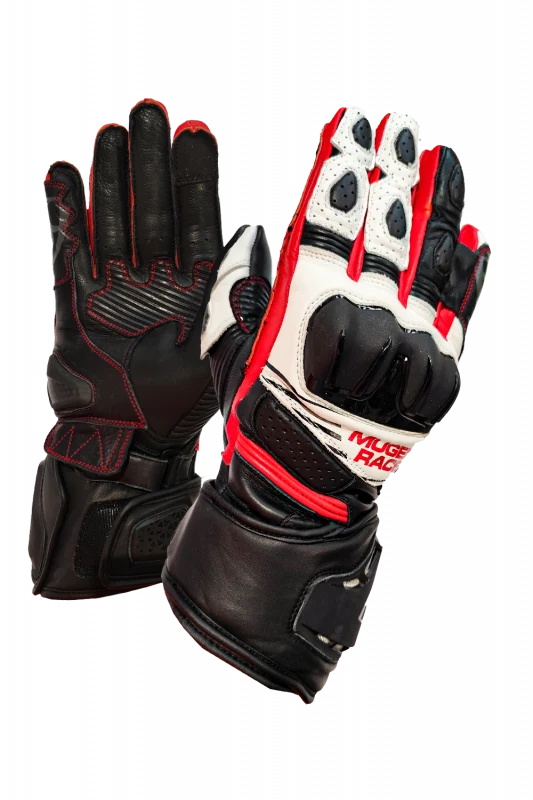 MUGENRACE LINEA SPORT Moto Cuero Guantes Negro Blanco Rojo