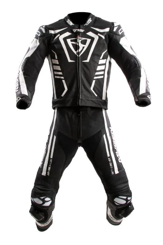 MUGENRACE MNR-2412 2 Piezas Traje Cuero Negro Blanco