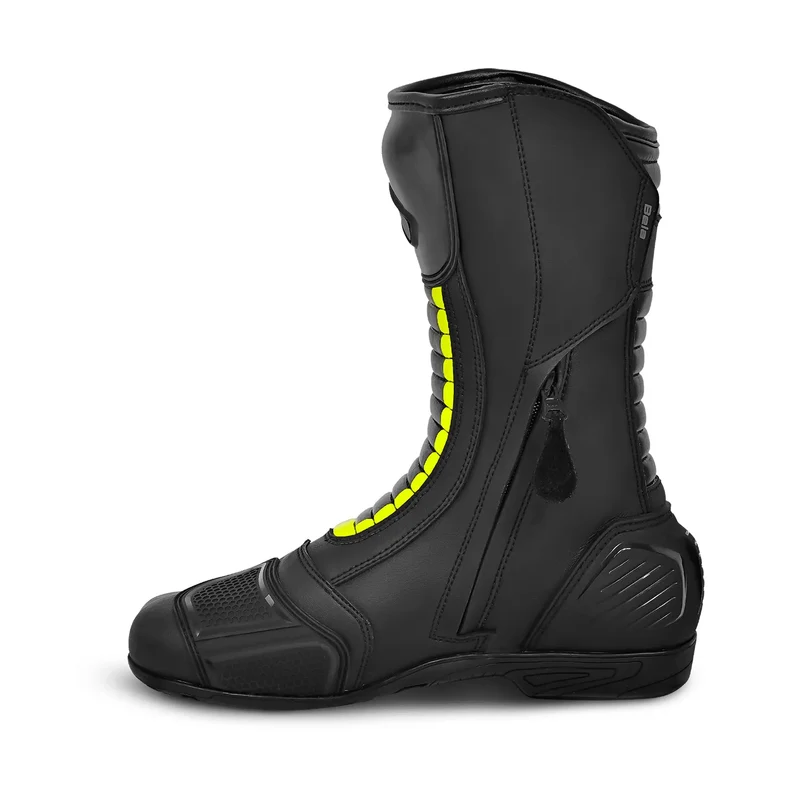 BELA STRIP BOTAS DE MOTO DE RACING PIEL NEGRO AMARILLO FLOUR