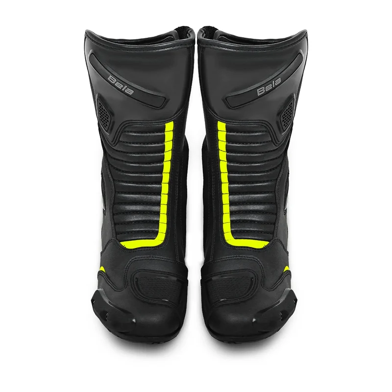 BELA STRIP BOTAS DE MOTO DE RACING PIEL NEGRO AMARILLO FLOUR
