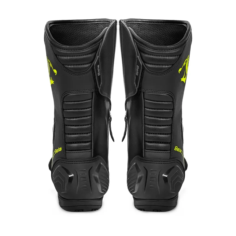 BELA STRIP BOTAS DE MOTO DE RACING PIEL NEGRO AMARILLO FLOUR