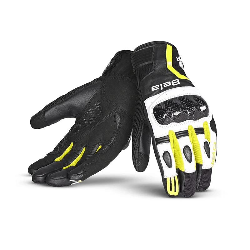 BELA AIR FLOW GUANTES DE MOTO DE PIEL MUJER NEGRO BLANCO AMARILLO