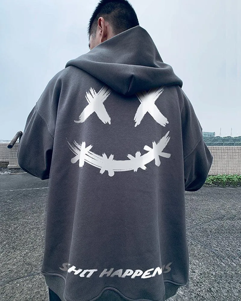 Oversize Streetwear Smiley Zip Up Hoodie
