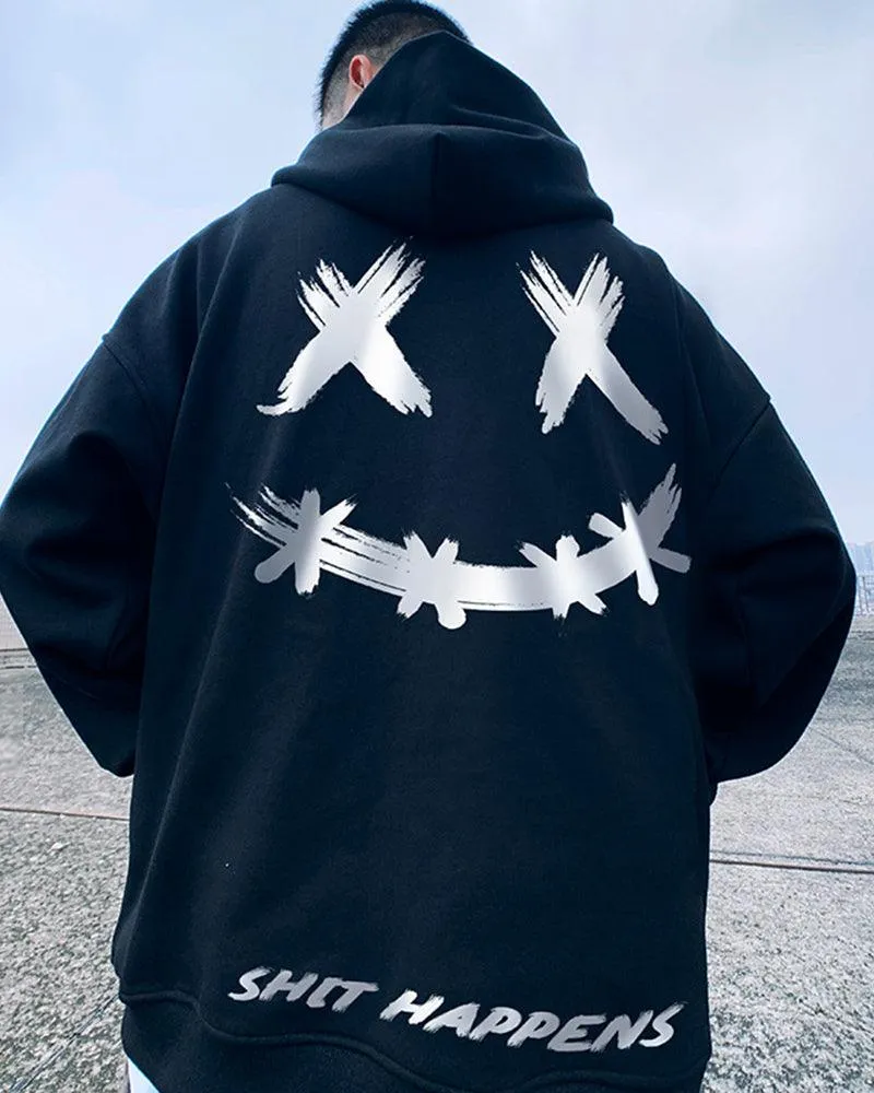 Oversize Streetwear Smiley Zip Up Hoodie