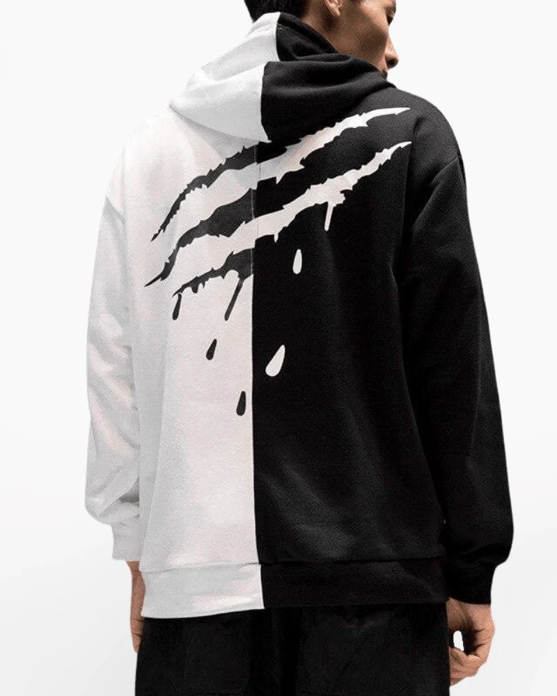 Techwear Claw Marks Black and White Hoodie