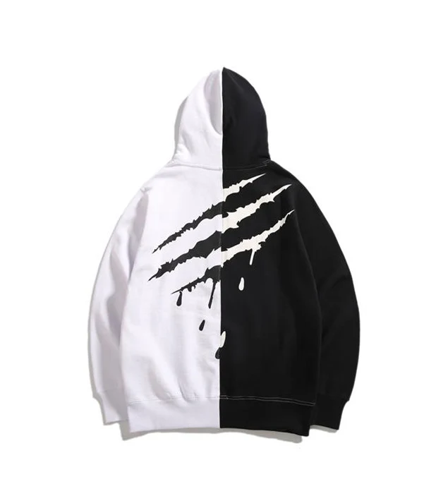 Techwear Claw Marks Black and White Hoodie