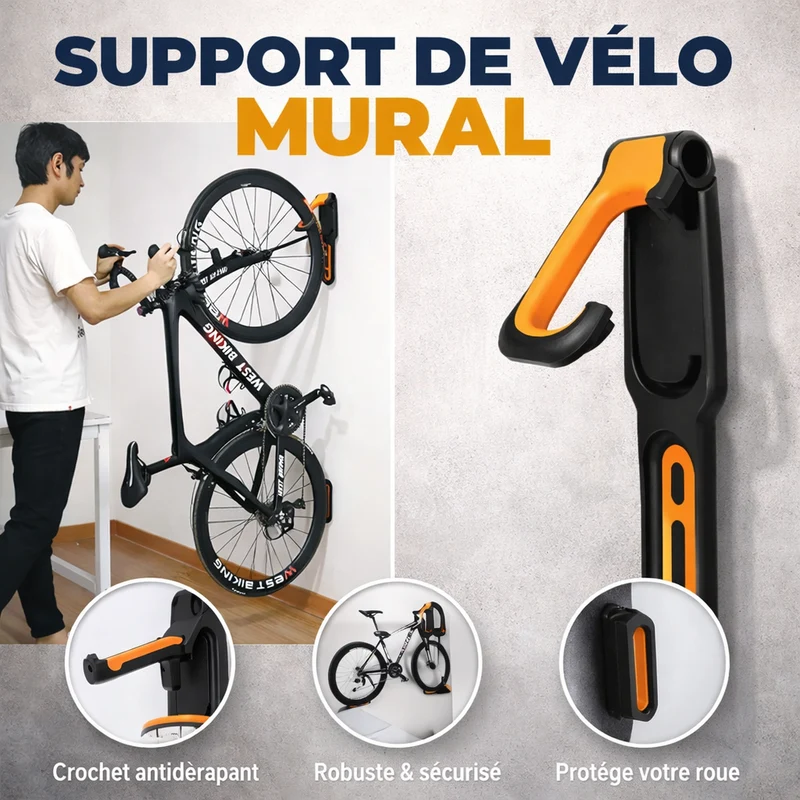 Support Vélo Mural - Fixation Murale Sécurisée | CycloFix