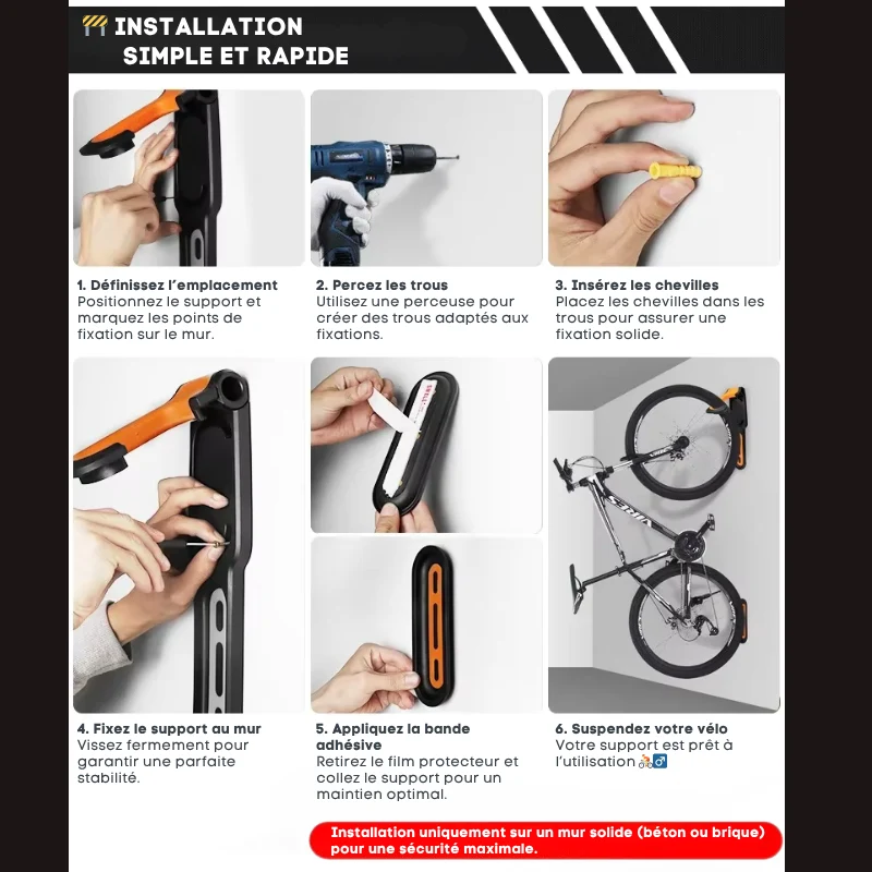 Support Vélo Mural - Fixation Murale Sécurisée | CycloFix