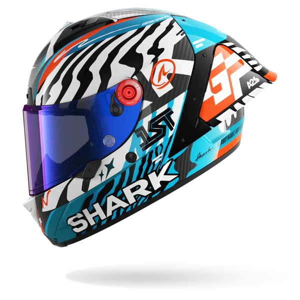 SHARK AERON-GP FIM RACING #2 SPEED-FANCY Carbon Blanco Azul Casco De Moto