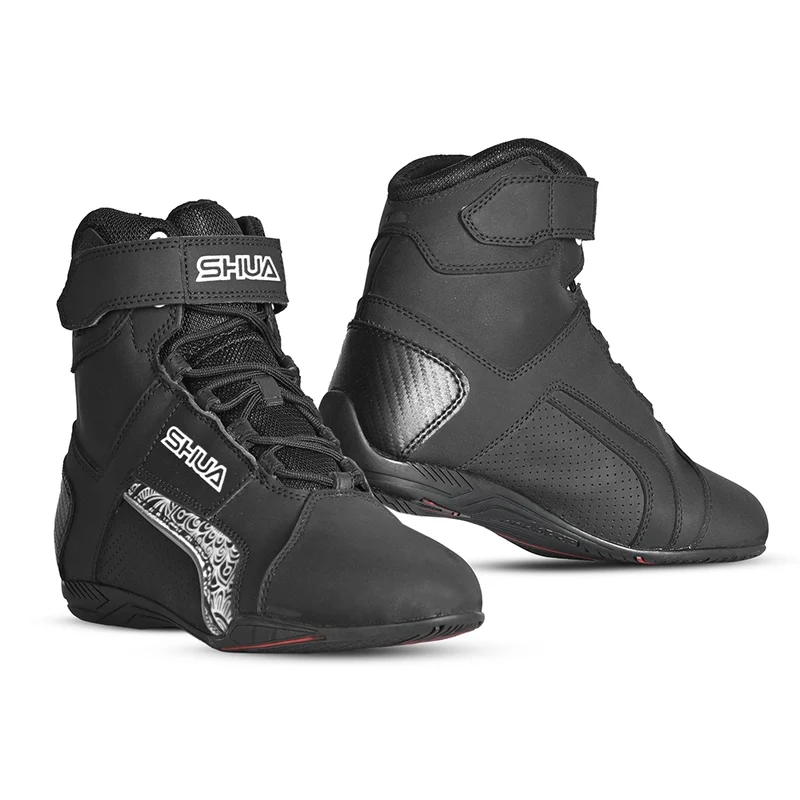 SHUA DUKE PRO BOTAS DE MOTO PIEL MUJER NEGRO BLANCO