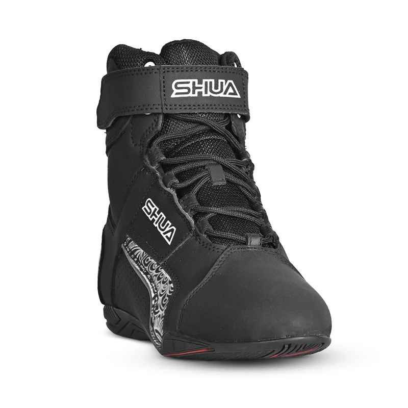 SHUA DUKE PRO BOTAS DE MOTO PIEL MUJER NEGRO BLANCO