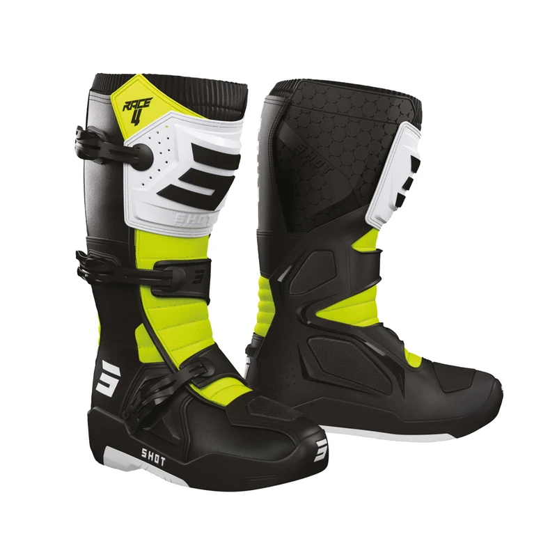 SHOT RACE 4 BOTAS DE MOTOCROSS BLACK_WHITE_NEON_YELLOW