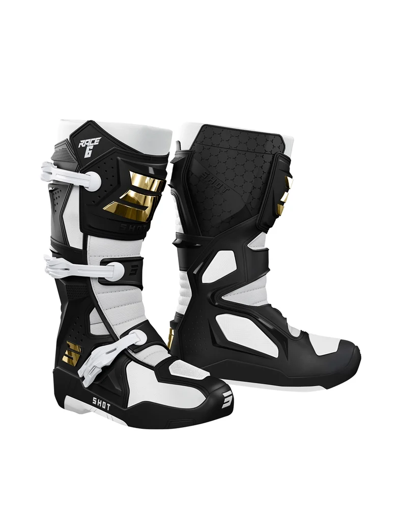 SHOT RACE 6 BOTAS DE MOTOCROSS BLACK_WHITE_GOLD