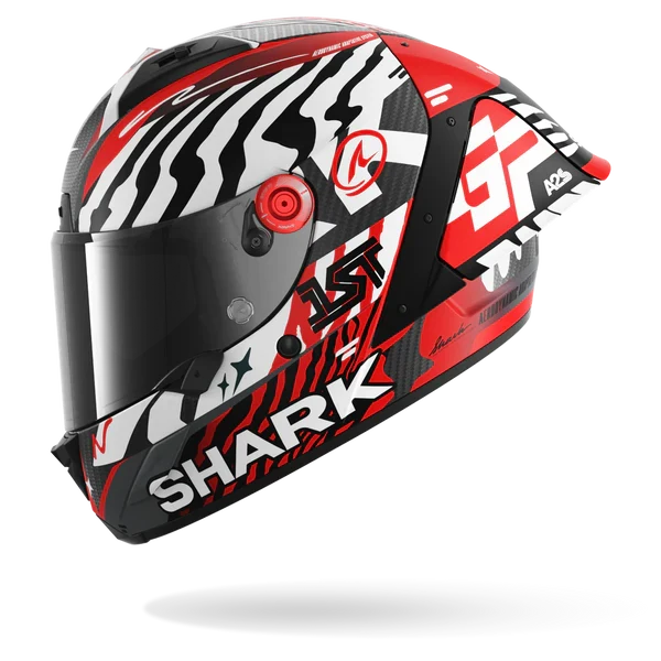 SHARK AERON-GP FIM RACING #2 SPEED-FANCY Mat Carbon Blanco Rojo Casco De Moto
