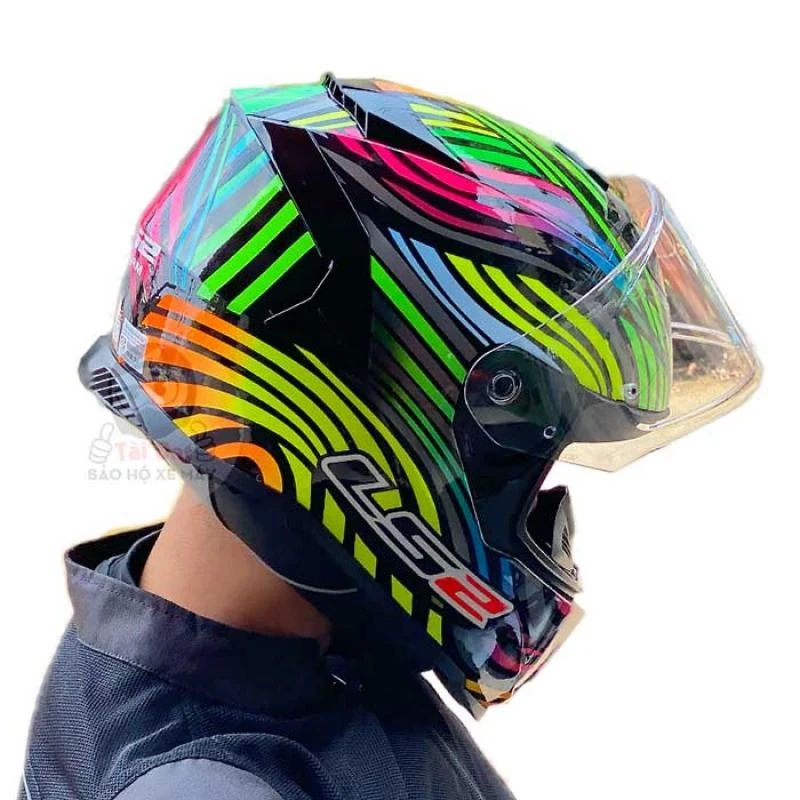 LS2 FF800 STORM POWER MATT BLACK RAINBOW