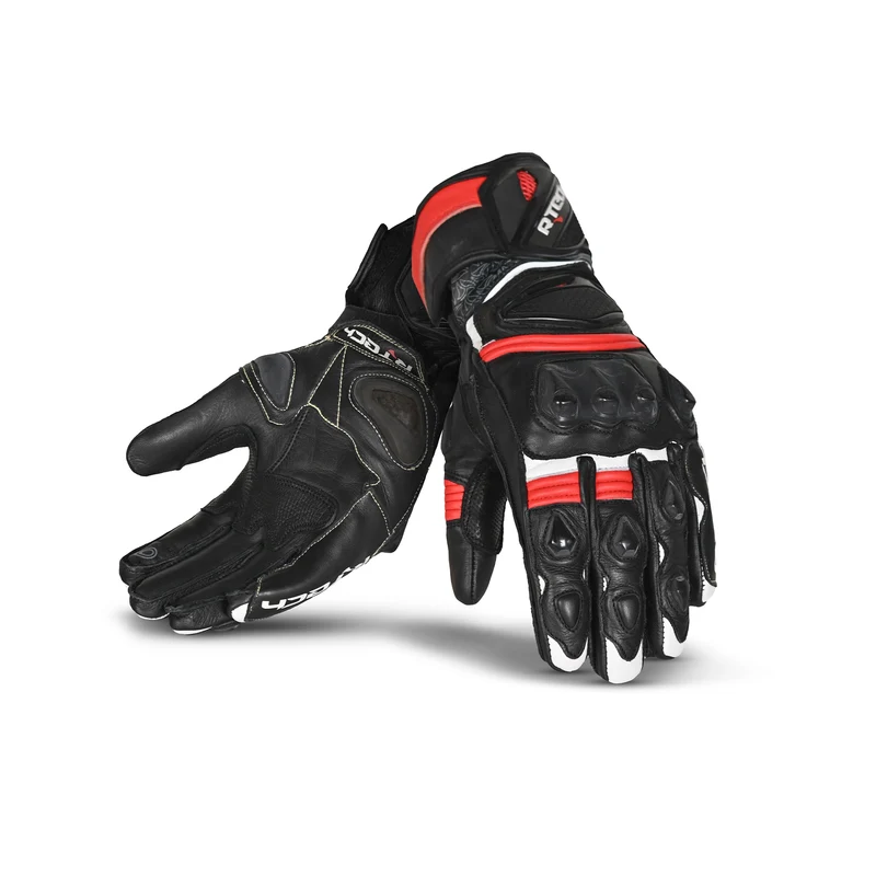 R-TECH ROBO PIEL GUANTES DE MOTO HOMBRE NEGRO ROJO