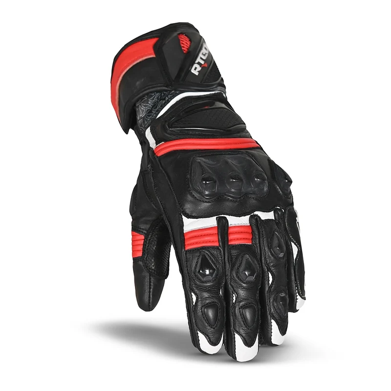 R-TECH ROBO PIEL GUANTES DE MOTO HOMBRE NEGRO ROJO