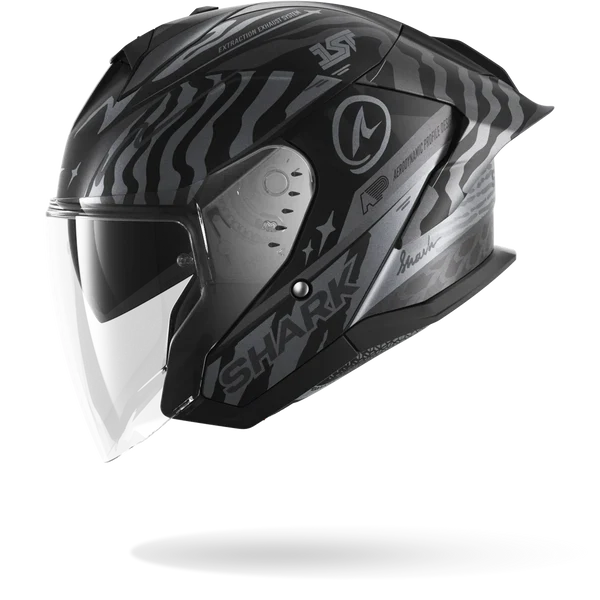 SHARK SKWAL JET CUP SPEED-FANCY Mat NEGRO Anthra Plata Casco De Moto