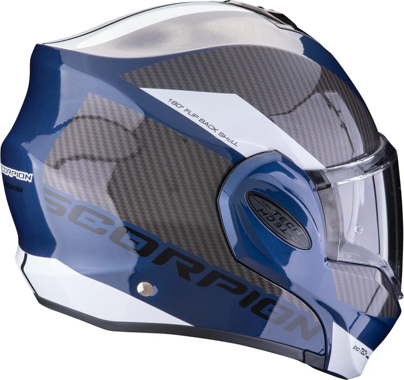 SCORPION Exo Tech Evo Team Casco Modular Ligero Azul Negro Blanco