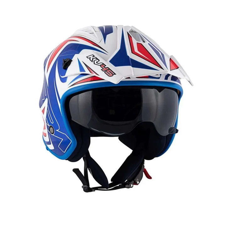 KAPPA KV45 Trial Moto Retro Estilo Casco Blanco Rojo Azul
