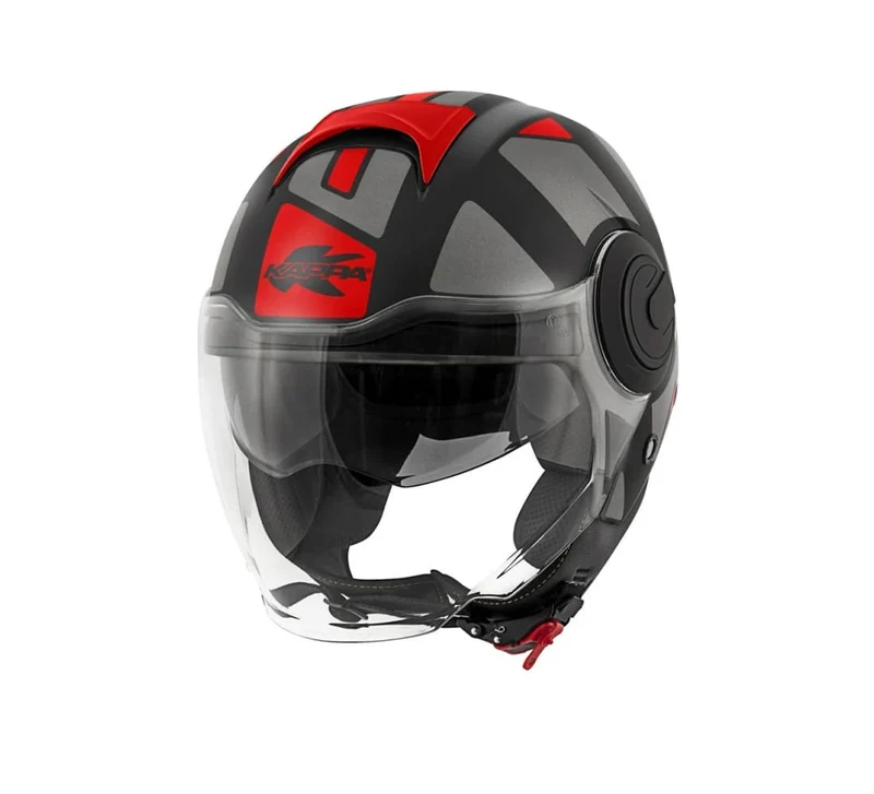 KAPPA KV37 EVO Moto Cara Abierta Casco Negro Mate Rojo Titanio