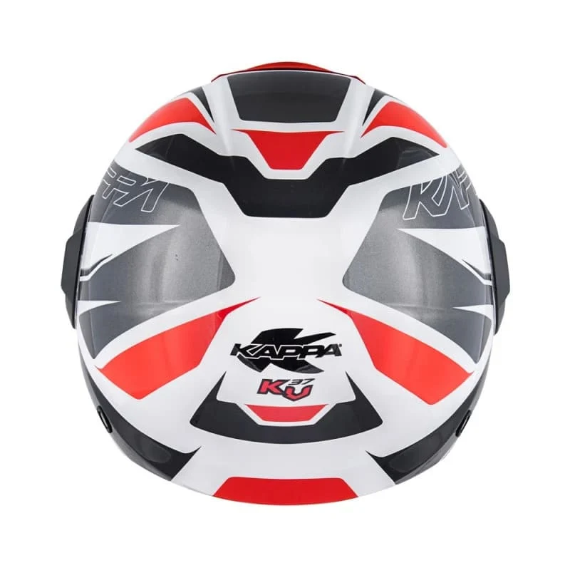 KAPPA KV37 EVO Moto Cara Abierta Casco Blanco Brillante Titanio Rojo
