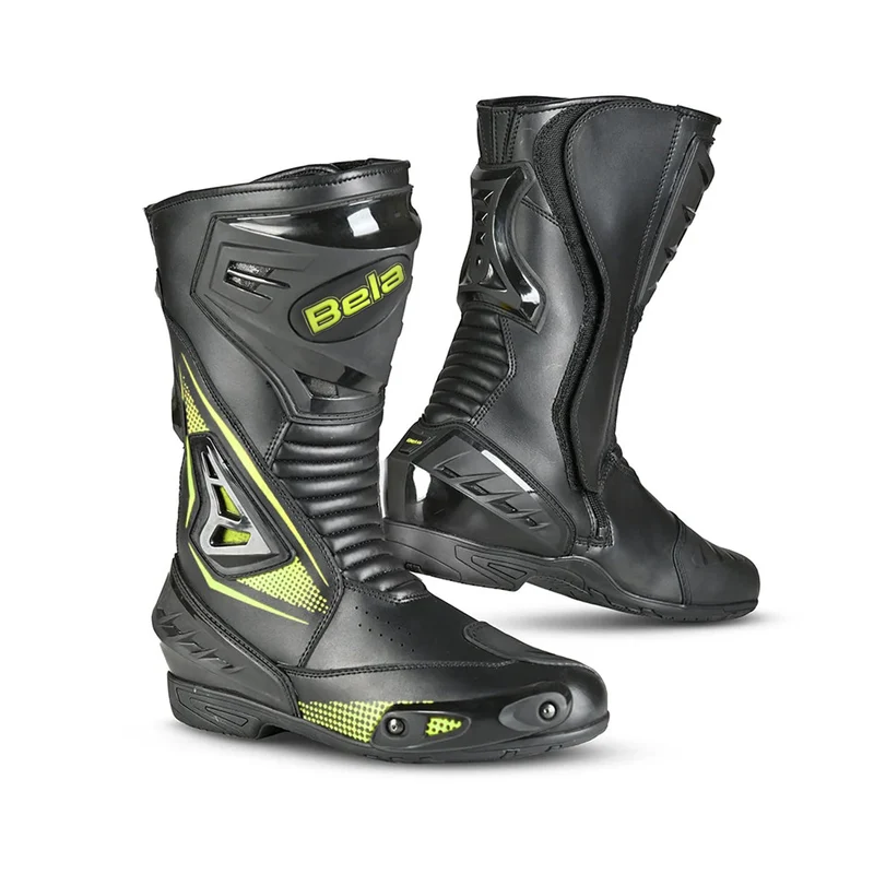 BELA MASTER MAN BOTAS DE MOTO PIEL NEGRO AMARILLO FLUOR