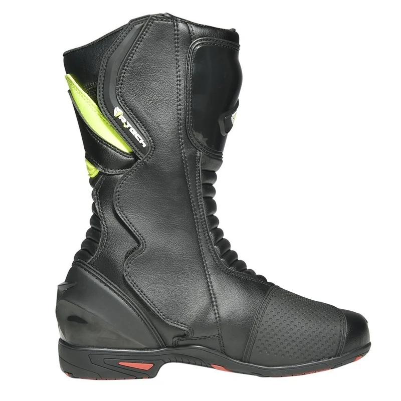 R-TECH PILOT LADY PIEL BOTAS DE MOT NEGRO AMARILLO FLUOR