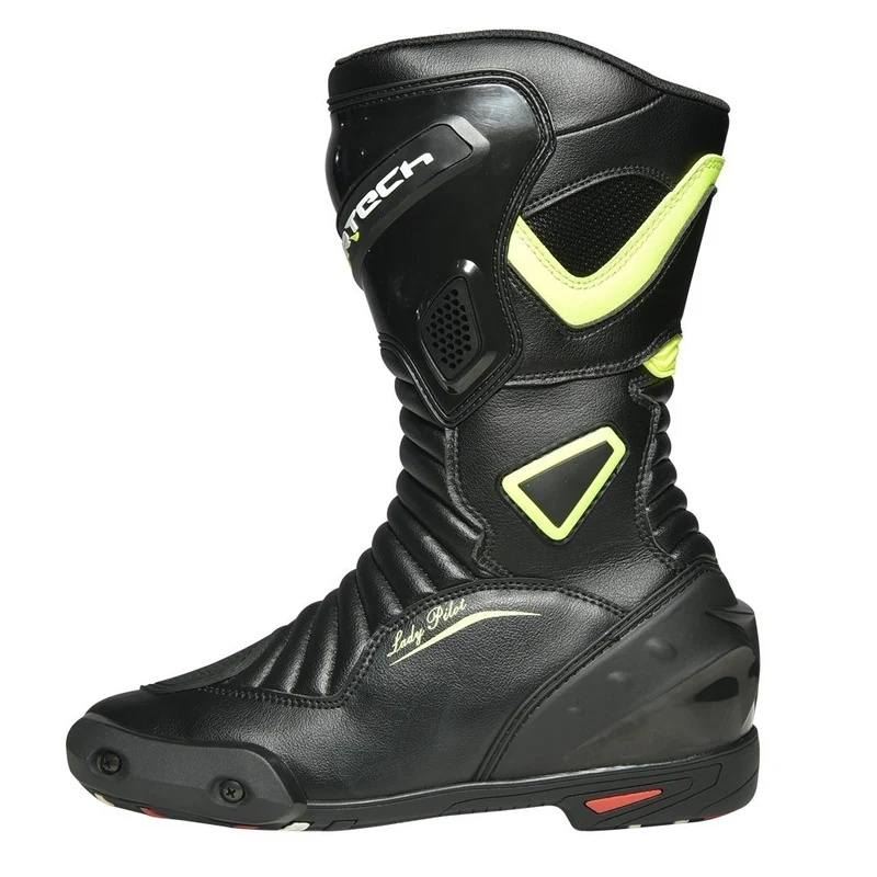 R-TECH PILOT LADY PIEL BOTAS DE MOT NEGRO AMARILLO FLUOR