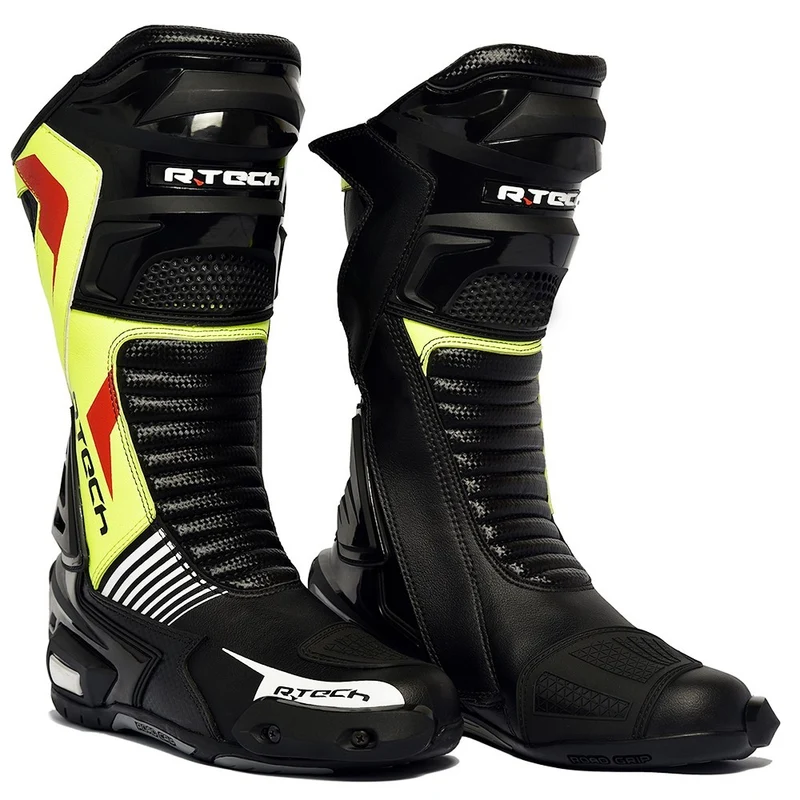 R-TECH ROAD RACER WP PIEL BOTAS DE MOTO NEGRO AMARILLO FLUOR
