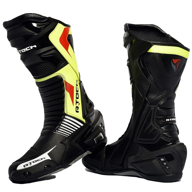 R-TECH ROAD RACER WP PIEL BOTAS DE MOTO NEGRO AMARILLO FLUOR