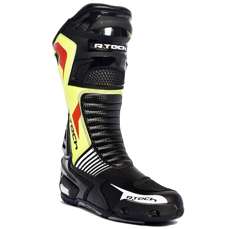 R-TECH ROAD RACER WP PIEL BOTAS DE MOTO NEGRO AMARILLO FLUOR