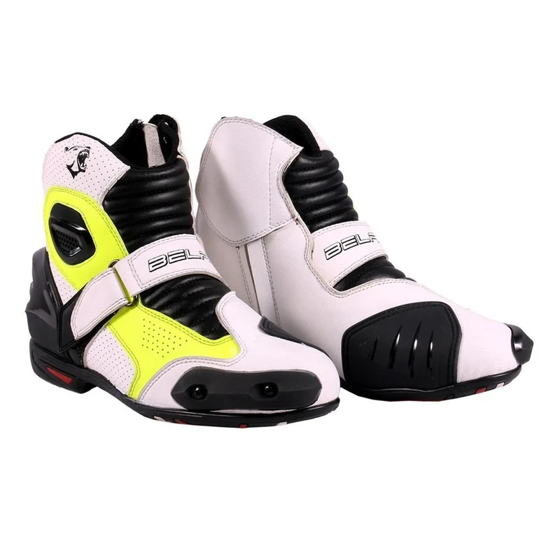 BELA FASTER BOTAS DE MOTO PIEL BLANCO AMARILLO FLUOR