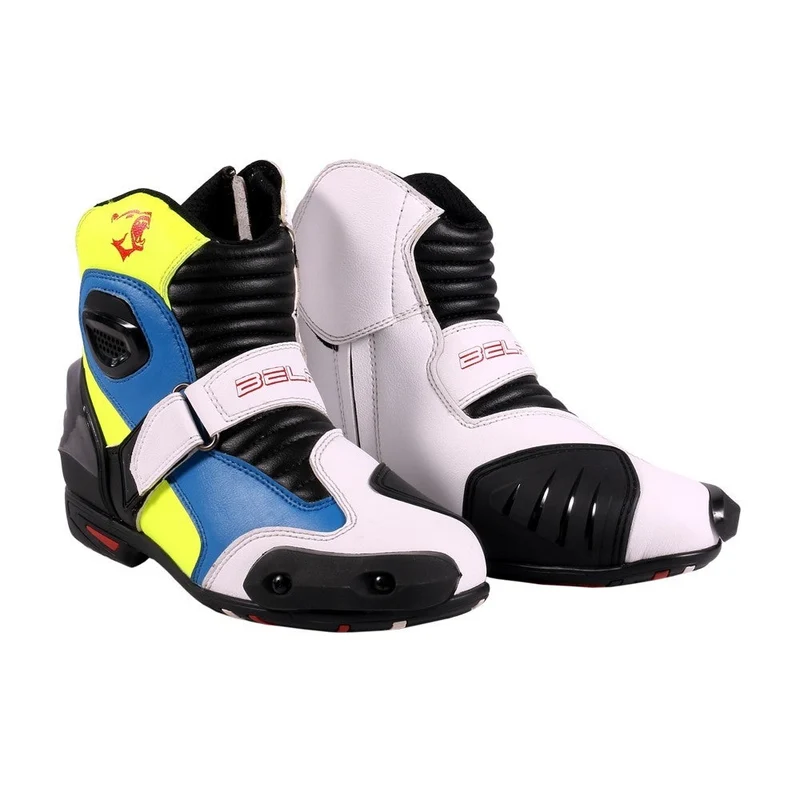 BELA FASTER BOTAS DE MOTO PIEL BLANCO AZUL AMARILLO