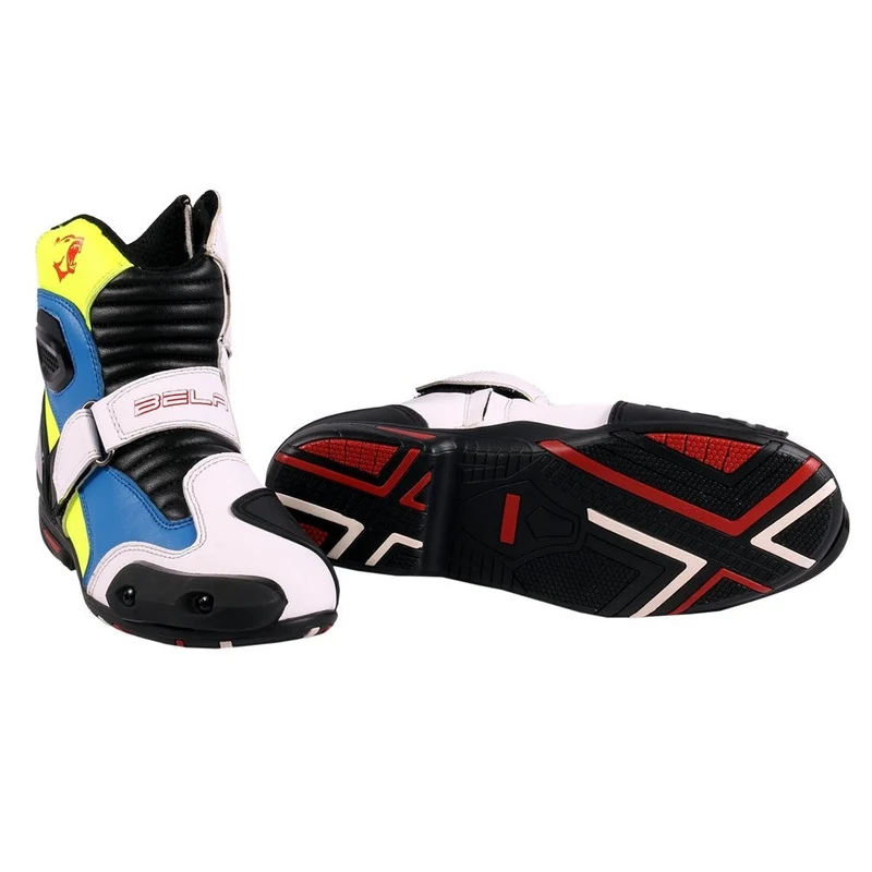 BELA FASTER BOTAS DE MOTO PIEL BLANCO AZUL AMARILLO