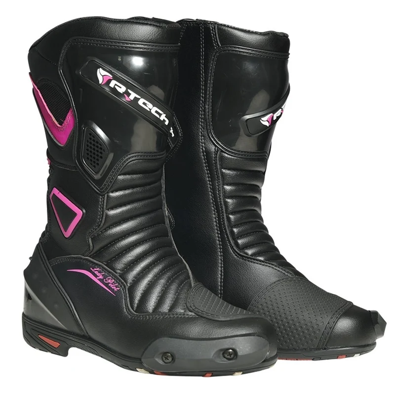 R-TECH PILOT LADY PIEL BOTAS DE MOTO NEGRO/ROSA FLUOR