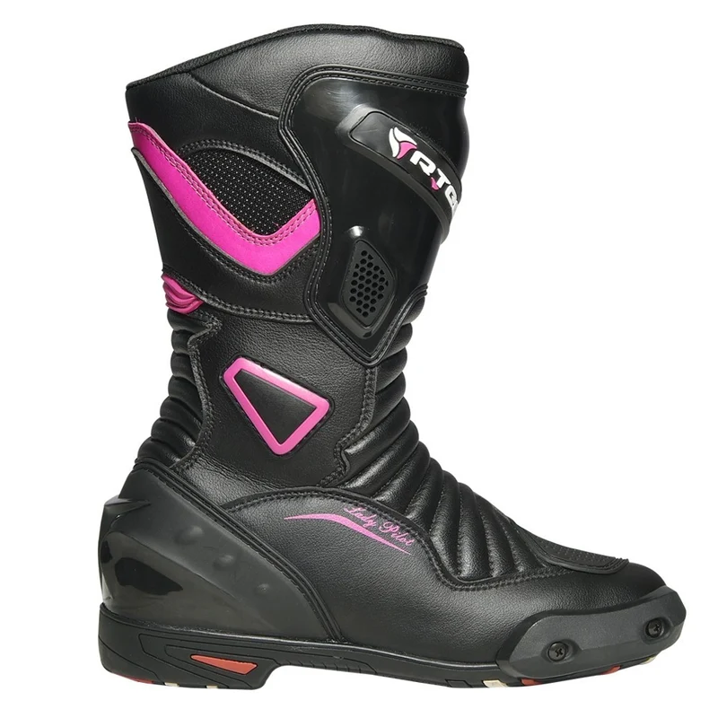 R-TECH PILOT LADY PIEL BOTAS DE MOTO NEGRO/ROSA FLUOR