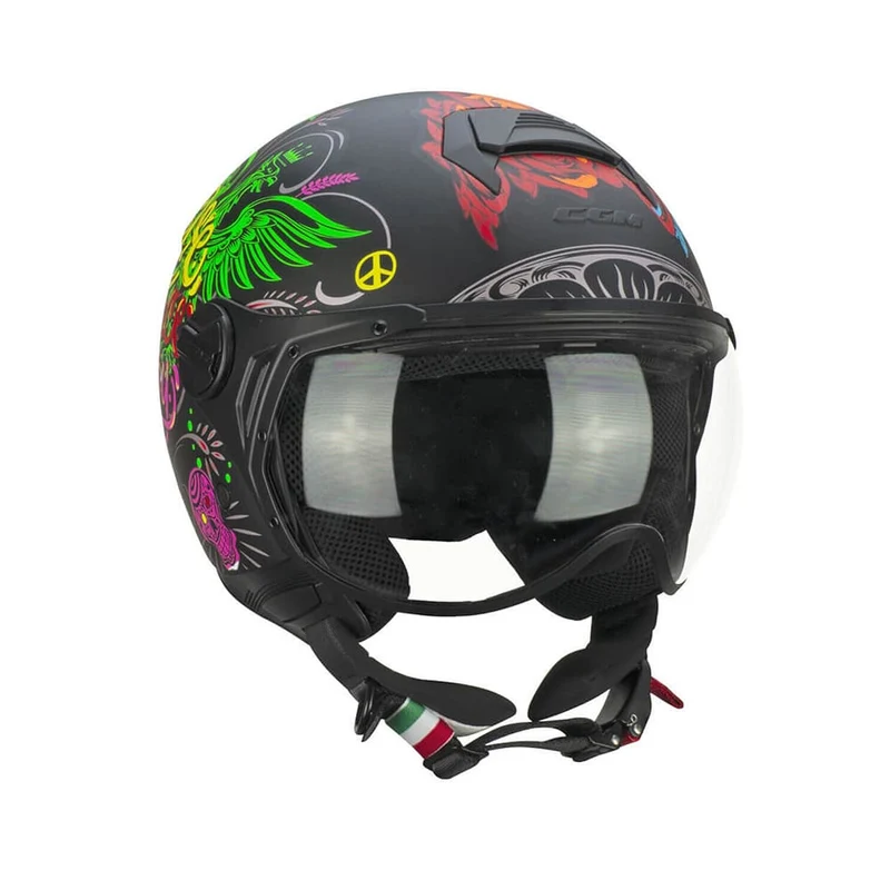 CGM 167S FLO JOY JET Moto Jet Casco Egro Azul Verde Mate Con Forma