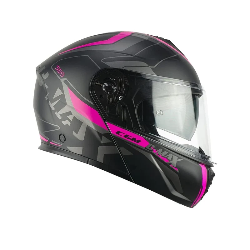 CGM 569G C-MAX CITY Moto Casco Modular Negro Fluorescente Mate Fucsia