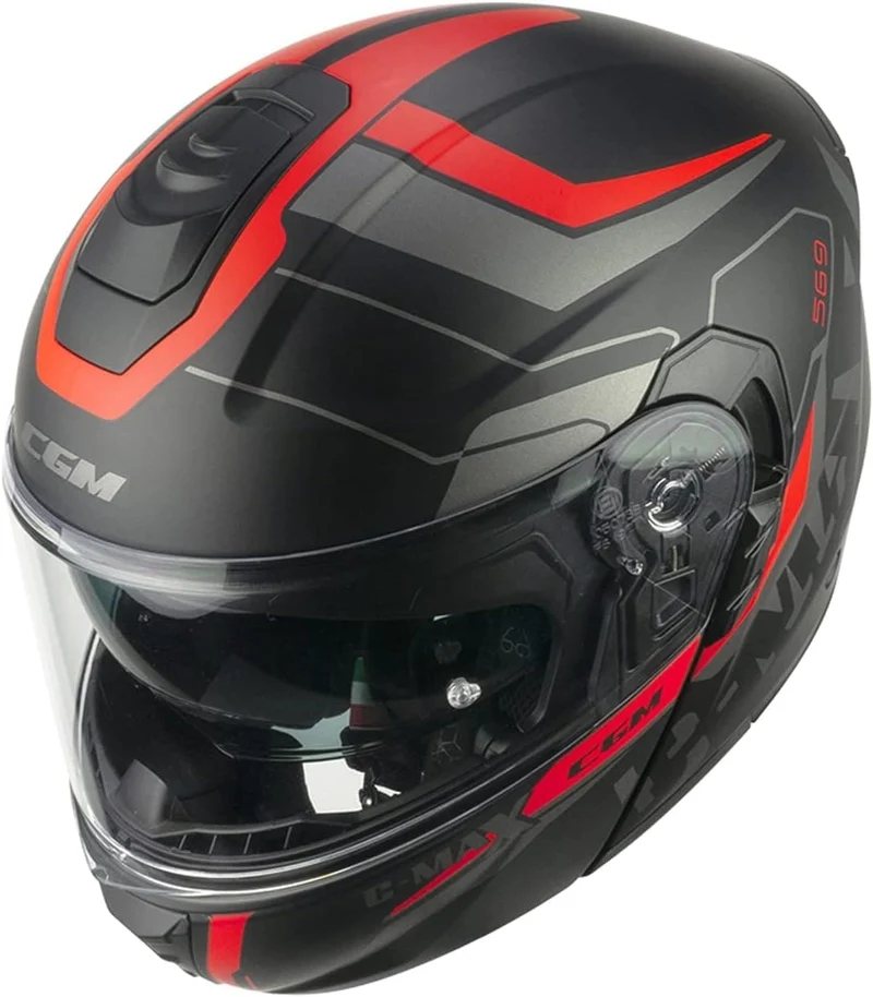 CGM 569G C-MAX CITY Modular Casco Motociclismo Nero Rosso opaco