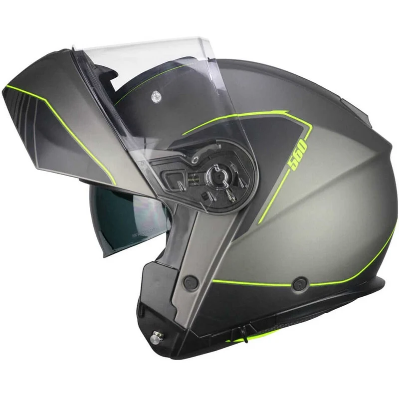 CGM 560G MAD RIDE Grafito Casco Modular Amarillo Fluorescente Mate