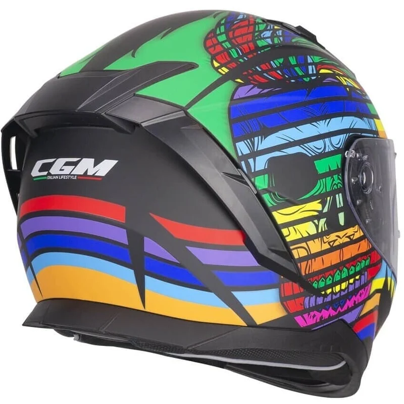 CGM 311X BLAST SKULL Moto Integral Casco Negro Azul Rojo Mate