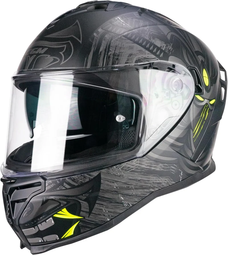 CGM 363S SHOT NIPPO Integral Moto Casco Negro Fluo Amarillo Mate